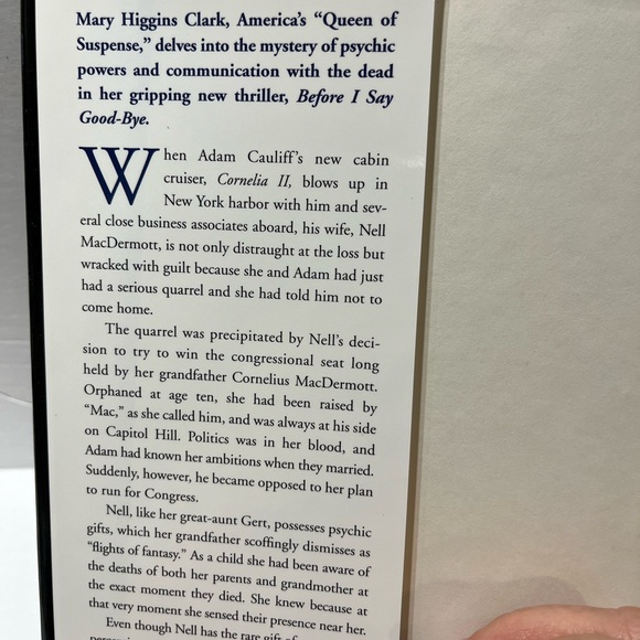 “Before I Say Goodbye” by Mary Higgins Clark.  2000 hardcover. - Picture 4 of 6